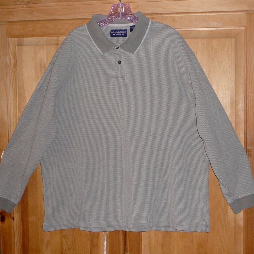 Roundtree & Yorke Mens Shirt Size XL Long Sleeve Polo Shirt Beige